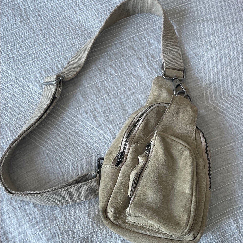 Stylish Tan Suede Free People Women’s Crossbody Sling Bag